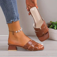 Women's Fashion Large Size Slippers Summer New Square Head Hollow Breathable Soft Bottom Temperament Low Heel Sandals Natalia Home Fashion    Natalia Home Fashion