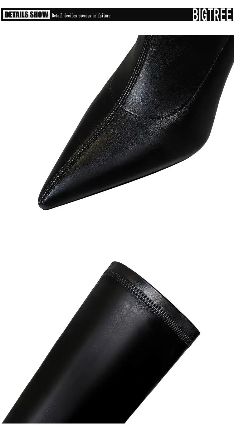 Women's High-Heeled Pointed Sexy Slim Boots Stretch Black Super Long Mid-Tube Boots My Store