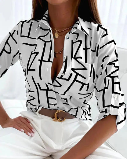 Women's Office Top Long Sleeve Shirt Printed Fashion Casual Flower Polo Shirt Women Natalia Home Fashion    Natalia Home Fashion