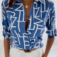 Women's Office Top Long Sleeve Shirt Printed Fashion Casual Flower Polo Shirt Women Natalia Home Fashion   D-S Natalia Home Fashion