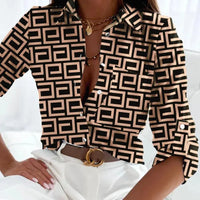 Women's Office Top Long Sleeve Shirt Printed Fashion Casual Flower Polo Shirt Women Natalia Home Fashion   B-S Natalia Home Fashion