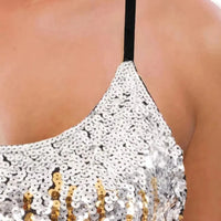 Women’s Sequin Tops Glitter Party Strappy Tank Top Sparkle Scoop Neck Sleeveless Adjustable Straps Gradient Cami Club Disco Natalia Home Fashion    Natalia Home Fashion
