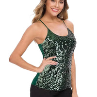 Women’s Sequin Tops Glitter Party Strappy Tank Top Sparkle Scoop Neck Sleeveless Adjustable Straps Gradient Cami Club Disco Natalia Home Fashion    Natalia Home Fashion