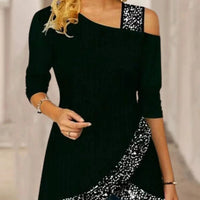 Women's Sexy Off Shoulder Top Autumn Slanted Collar Long Sleeved T Shirt Sequined Solid Color Party Blouse Natalia Home Fashion    Natalia Home Fashion