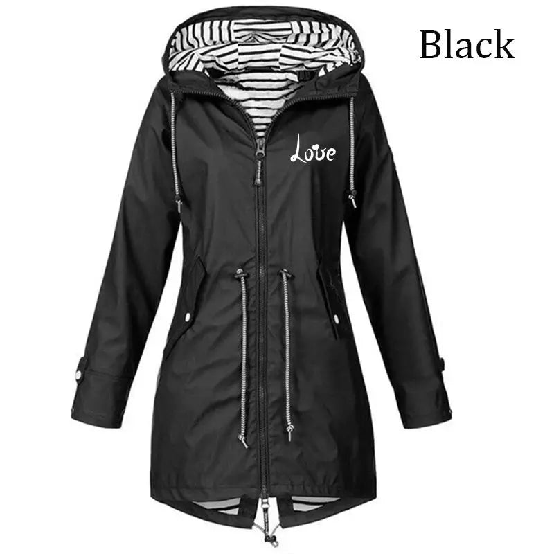 Women's Windproof Waterproof Jacket Outdoor Climbing Long Sleeve Hooded Coat Fashion Windbreaker Raincoat Natalia Home Fashion   black-L Natalia Home Fashion
