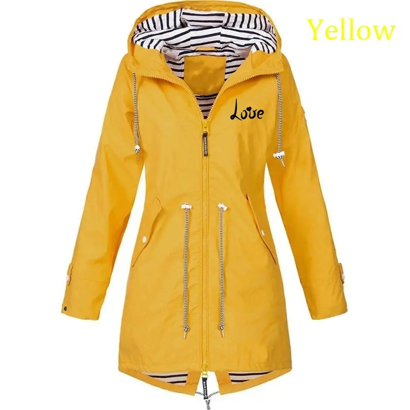 Women's Windproof Waterproof Jacket Outdoor Climbing Long Sleeve Hooded Coat Fashion Windbreaker Raincoat Natalia Home Fashion   Yellow-4XL Natalia Home Fashion