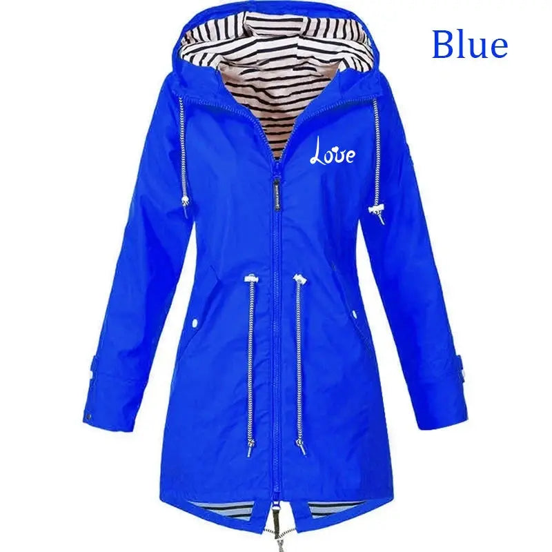 Women's Windproof Waterproof Jacket Outdoor Climbing Long Sleeve Hooded Coat Fashion Windbreaker Raincoat Natalia Home Fashion   Blue-L Natalia Home Fashion