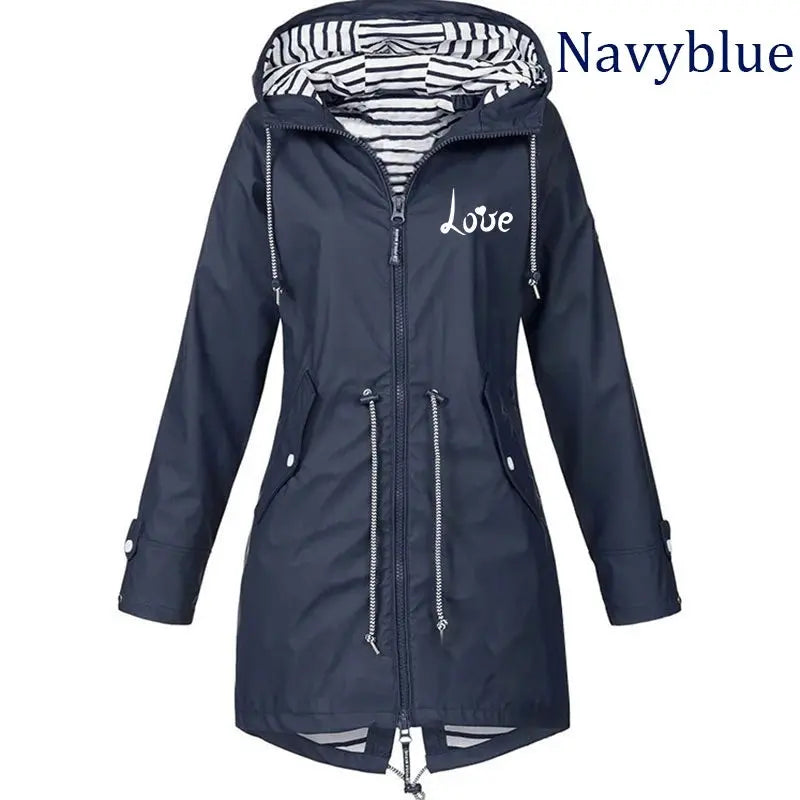 Women's Windproof Waterproof Jacket Outdoor Climbing Long Sleeve Hooded Coat Fashion Windbreaker Raincoat Natalia Home Fashion   Navy-Blue-4XL Natalia Home Fashion