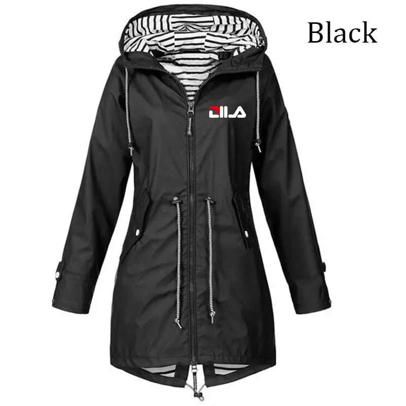 Women's Windproof Waterproof Jacket Outdoor Climbing Long Sleeve Hooded Coat Fashion Windbreaker Raincoat Natalia Home Fashion   black-1-L Natalia Home Fashion