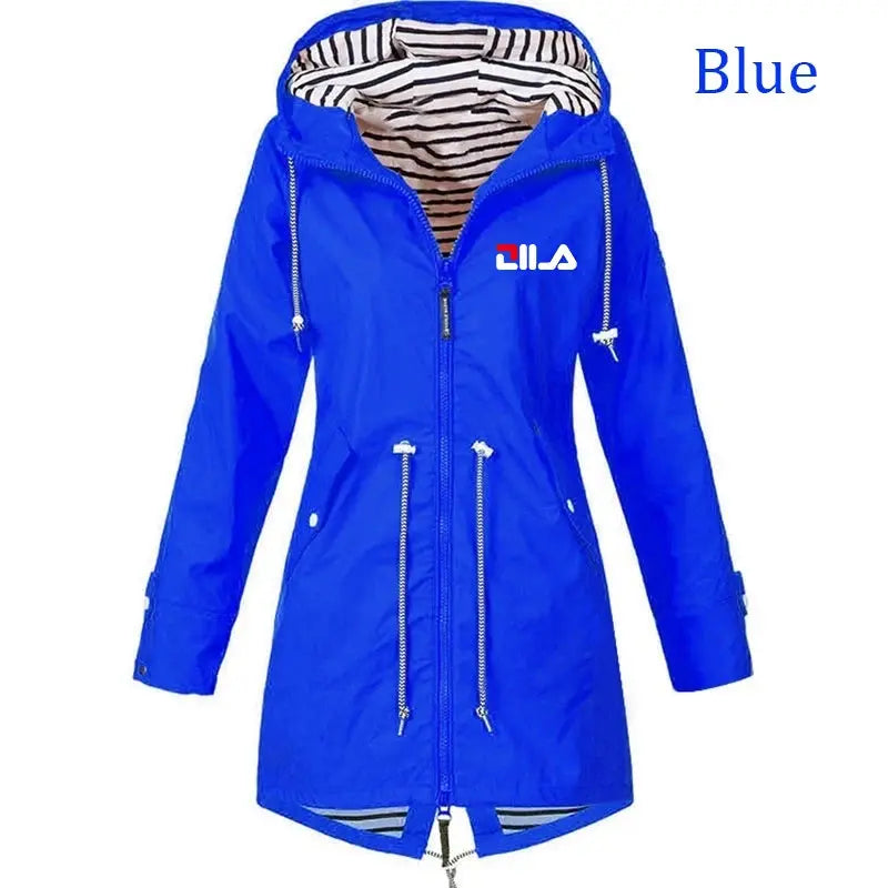 Women's Windproof Waterproof Jacket Outdoor Climbing Long Sleeve Hooded Coat Fashion Windbreaker Raincoat Natalia Home Fashion   blue-4XL Natalia Home Fashion