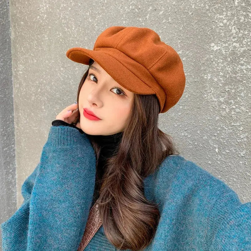 Women‘s Winter Vintage Berets Caps French Artist Warm Felt Hats Beret Female Solid Octagonal Hats Autumn Girl Natalia Home Fashion    Natalia Home Fashion