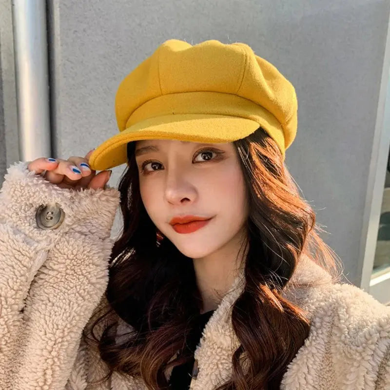 Women‘s Winter Vintage Berets Caps French Artist Warm Felt Hats Beret Female Solid Octagonal Hats Autumn Girl Natalia Home Fashion    Natalia Home Fashion
