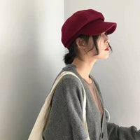 Women‘s Winter Vintage Berets Caps French Artist Warm Felt Hats Beret Female Solid Octagonal Hats Autumn Girl Natalia Home Fashion    Natalia Home Fashion