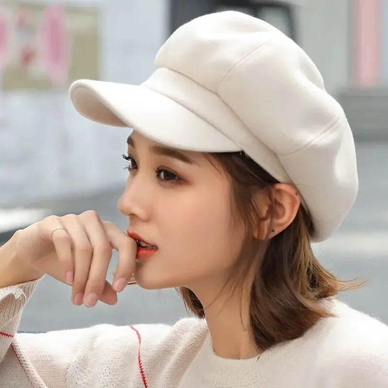 Women‘s Winter Vintage Berets Caps French Artist Warm Felt Hats Beret Female Solid Octagonal Hats Autumn Girl Natalia Home Fashion   white-56-58cm Natalia Home Fashion