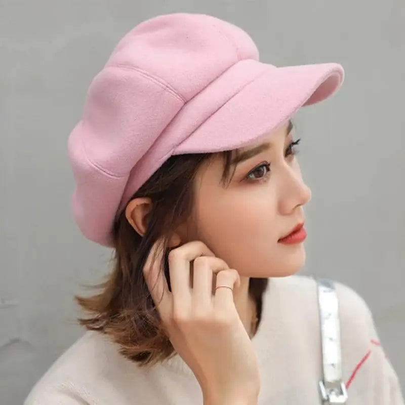 Women‘s Winter Vintage Berets Caps French Artist Warm Felt Hats Beret Female Solid Octagonal Hats Autumn Girl Natalia Home Fashion   pink-56-58cm Natalia Home Fashion