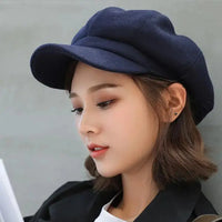 Women‘s Winter Vintage Berets Caps French Artist Warm Felt Hats Beret Female Solid Octagonal Hats Autumn Girl Natalia Home Fashion   Navy-blue-56-58cm Natalia Home Fashion
