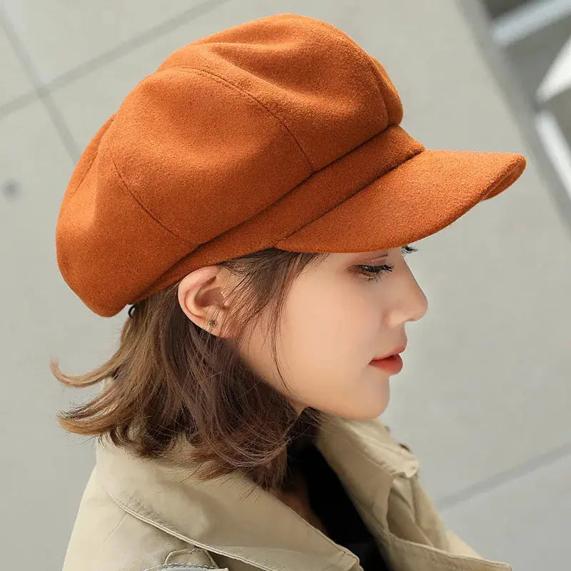 Women‘s Winter Vintage Berets Caps French Artist Warm Felt Hats Beret Female Solid Octagonal Hats Autumn Girl Natalia Home Fashion   brown-56-58cm Natalia Home Fashion