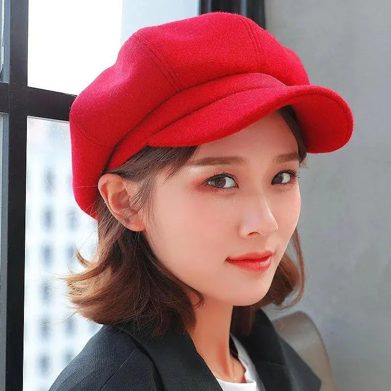 Women‘s Winter Vintage Berets Caps French Artist Warm Felt Hats Beret Female Solid Octagonal Hats Autumn Girl Natalia Home Fashion   red-56-58cm Natalia Home Fashion