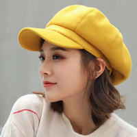 Women‘s Winter Vintage Berets Caps French Artist Warm Felt Hats Beret Female Solid Octagonal Hats Autumn Girl Natalia Home Fashion   yellow-56-58cm Natalia Home Fashion