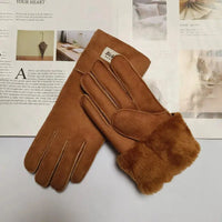 Women's fur Sheep Skin gloves Leather color warm winter wool lining wind and cold gloves Natalia Home Fashion   Yellow-brown-matte-One-Size Natalia Home Fashion