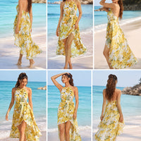 Women's Summer Dress Female Strap Long Sundress Sexy Flower Print Backless Maxi Dresses Lady Casual Sleeveless