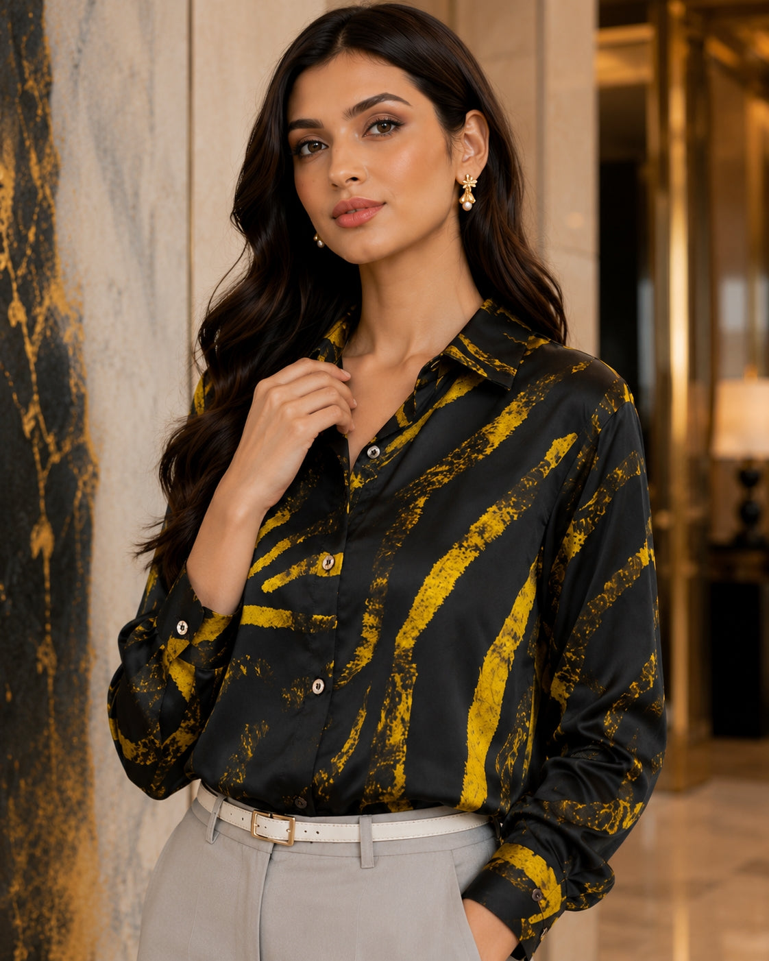 Loose Zebra Print Long Sleeve Silk Shirt Women Blouse Tops Fashion Office Lady Autumn Turn Down Collar Clothes