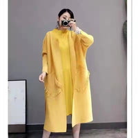 2026 miyake pleated fringe long coat  new over-the-knee pleated mid-length trench coat pressed  cardigan Natalia Home Fashion    Natalia Home Fashion