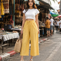 Casual Baggy Wide Leg Trousers Women Summer Thin Comfy Breathable Ankle Length Pants Vintage Loose Cotton Linen Straight Pants