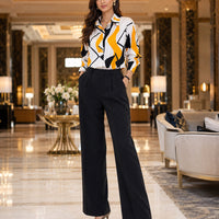 Women Temperament Print Shirt Long Sleeve Fashion Loose Shirts Ladies Lightweight Work Blouse