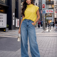 Women Cotton Linen Stand Collar Blouses Cap Sleeves Solid Color Loose Fit Casual Fashion Female Shirts Tops