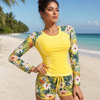 Tankini Women Swimsuit Tropical Print Bikini Set Long Sleeve Swimwear Summer Shorts Beachwear Female Bathing Suit