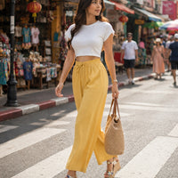 Casual Baggy Wide Leg Trousers Women Summer Thin Comfy Breathable Ankle Length Pants Vintage Loose Cotton Linen Straight Pants