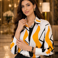 Women Temperament Print Shirt Long Sleeve Fashion Loose Shirts Ladies Lightweight Work Blouse