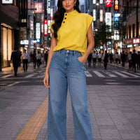 Women Cotton Linen Stand Collar Blouses Cap Sleeves Solid Color Loose Fit Casual Fashion Female Shirts Tops