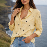 Elegant Cotton Linen Shirts Women Casual Solid Button Lapel Blouses Shirts Autumn Winter Long Sleeve Loose Tops Tunic Blouse Natalia Home Fashion    Natalia Home Fashion
