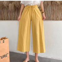 Casual Baggy Wide Leg Trousers Women Summer Thin Comfy Breathable Ankle Length Pants Vintage Loose Cotton Linen Straight Pants
