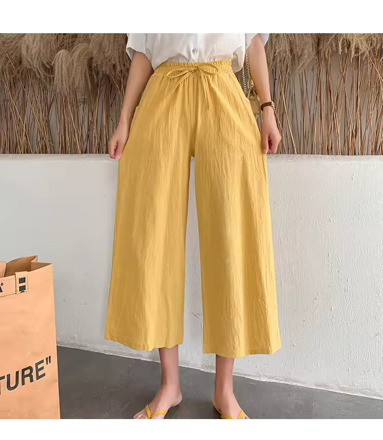 Casual Baggy Wide Leg Trousers Women Summer Thin Comfy Breathable Ankle Length Pants Vintage Loose Cotton Linen Straight Pants