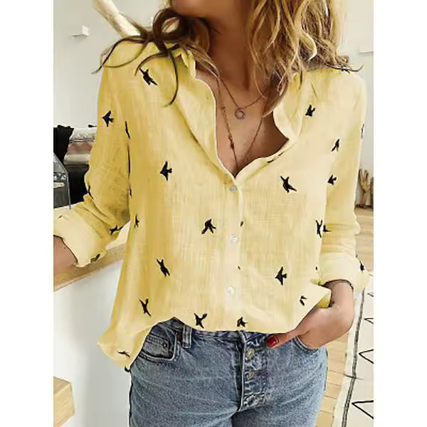 Elegant Cotton Linen Shirts Women Casual Solid Button Lapel Blouses Shirts Autumn Winter Long Sleeve Loose Tops Tunic Blouse Natalia Home Fashion    Natalia Home Fashion