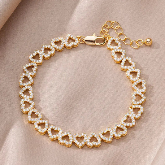 Zircon Heart Bracelets For Women Stainless Steel Gold Color Heart Charm Bracelet Luxury Wedding Jewelry Natalia Home Fashion    Natalia Home Fashion