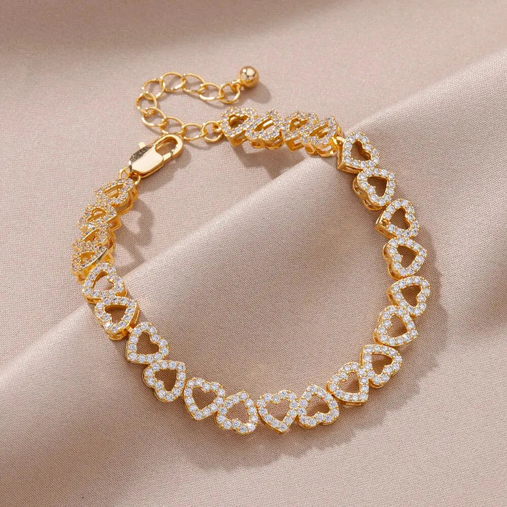 Zircon Heart Bracelets For Women Stainless Steel Gold Color Heart Charm Bracelet Luxury Wedding Jewelry Natalia Home Fashion    Natalia Home Fashion