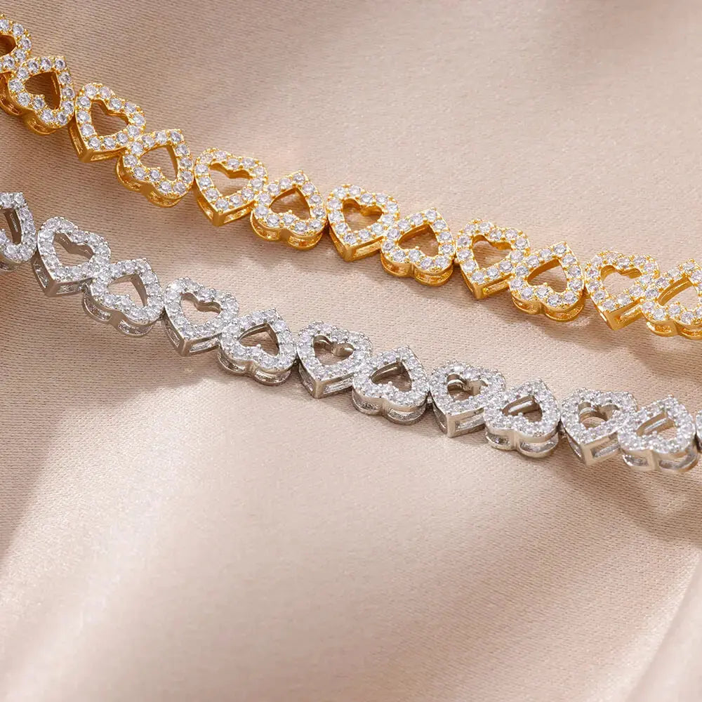 Zircon Heart Bracelets For Women Stainless Steel Gold Color Heart Charm Bracelet Luxury Wedding Jewelry Natalia Home Fashion    Natalia Home Fashion