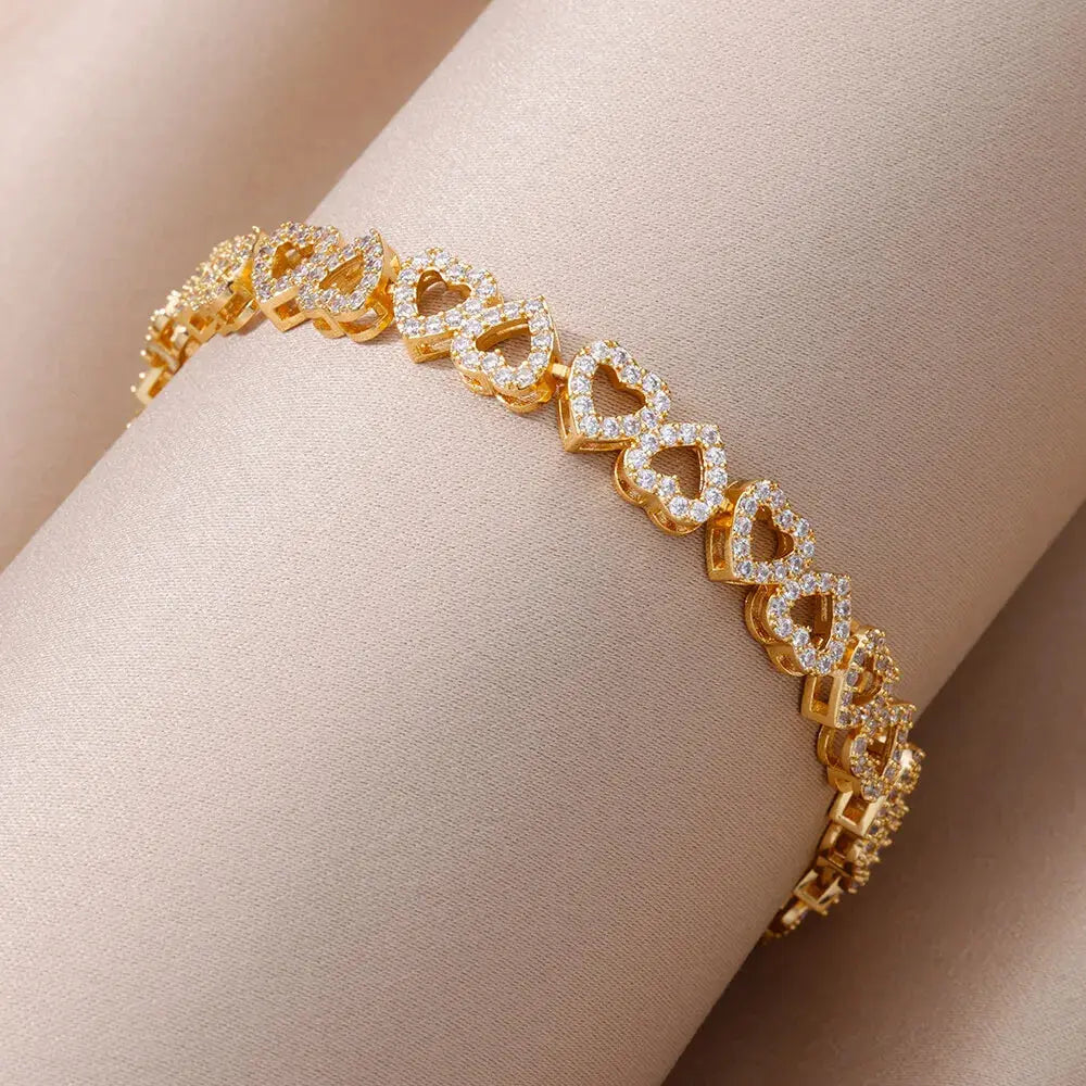 Zircon Heart Bracelets For Women Stainless Steel Gold Color Heart Charm Bracelet Luxury Wedding Jewelry Natalia Home Fashion    Natalia Home Fashion