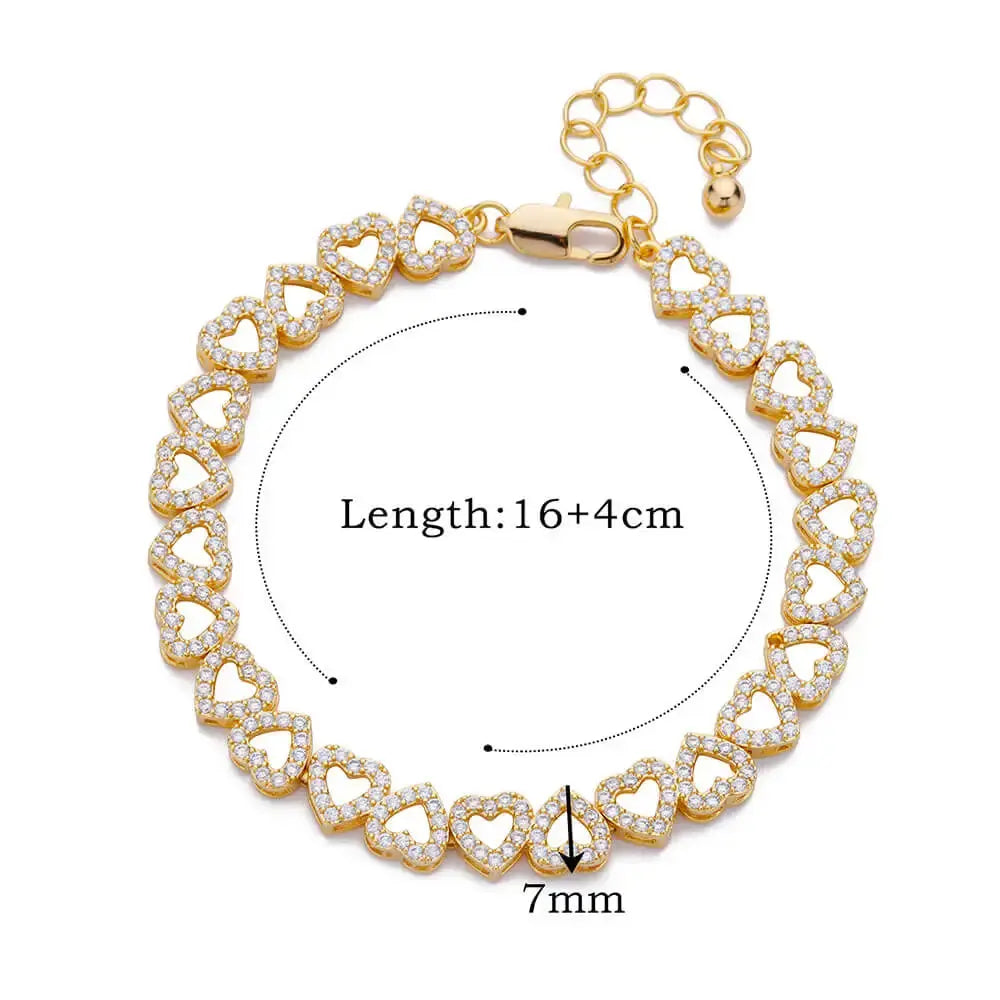 Zircon Heart Bracelets For Women Stainless Steel Gold Color Heart Charm Bracelet Luxury Wedding Jewelry Natalia Home Fashion   20cm-B1423G-United-States Natalia Home Fashion