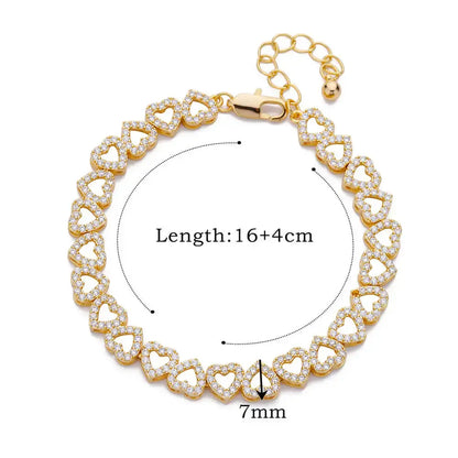 Zircon Heart Bracelets For Women Stainless Steel Gold Color Heart Charm Bracelet Luxury Wedding Jewelry Natalia Home Fashion   20cm-B1423G-United-States Natalia Home Fashion