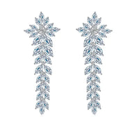 Zircons Sparkling Cubic Zirconia Paved Long Leaf Drop Dangle Wedding Earrings for Women Dinner Party Dress Jewelry Natalia Home Fashion    Natalia Home Fashion