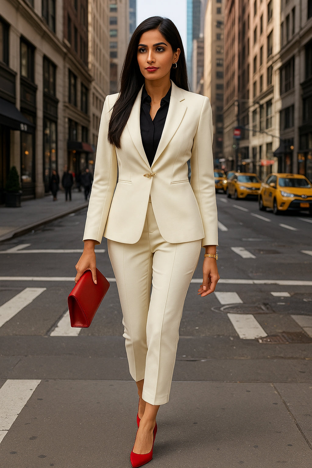 Women's Slim Fit Blazer Suit Fashion Solid Color Single Button Jacket Office Lady Coat and Pants