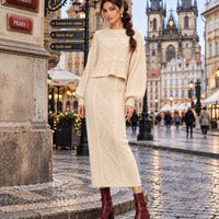 Women's clothing 2-piece set, fashionable twist rope long skirt + crew neck sweater two-piece set Natalia Home Fashion    Natalia Home Fashion