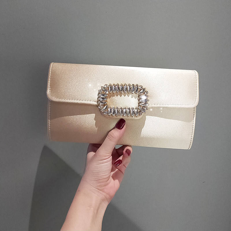 Luxury Satin Clutch Purse For Wedding Party Banquet Women's Handbag Crystal Shiny Rhinestone Diamond Evening Bag Shoulder Bag