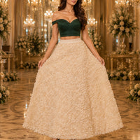 Light Luxury Evening Skirt  Women's Slim Fit Loose Warm Embroidered Petal Side Split Design Casual Skirt