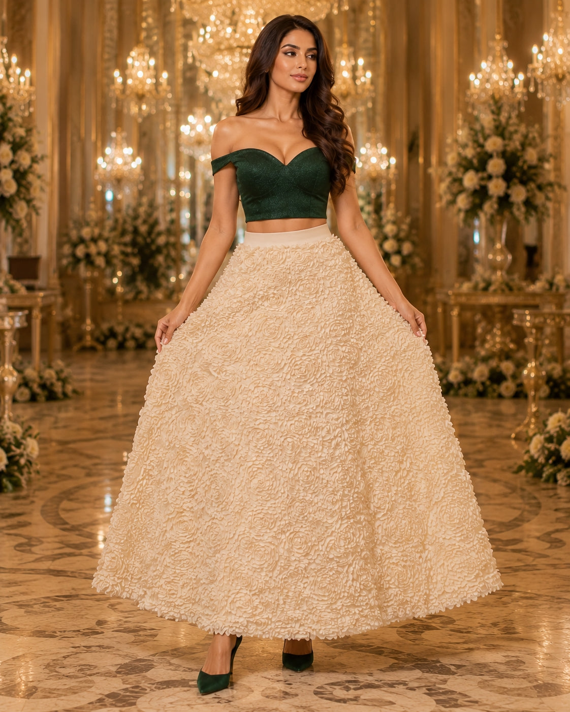 Light Luxury Evening Skirt  Women's Slim Fit Loose Warm Embroidered Petal Side Split Design Casual Skirt